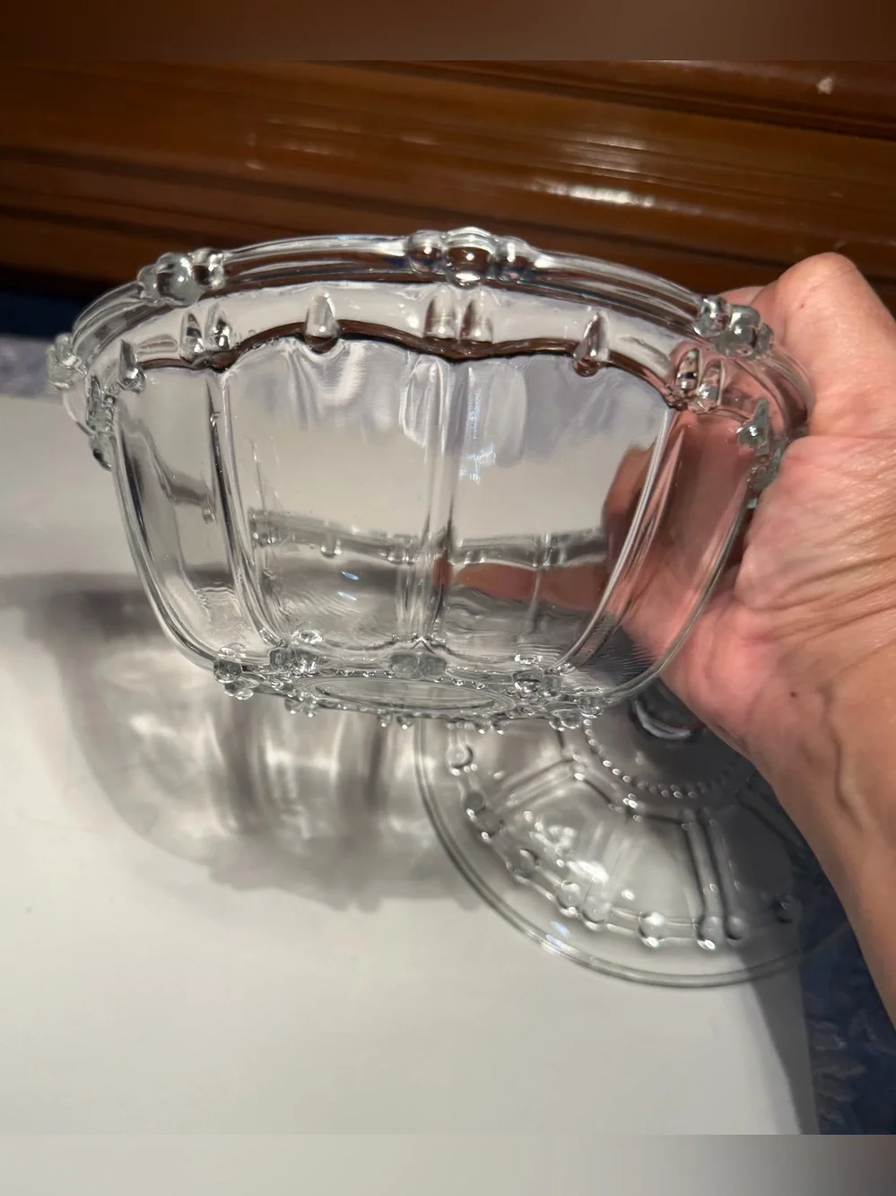 KIG Indonesia Vintage Glass Oyster Pearl Covered Candy Dish with Lid 7